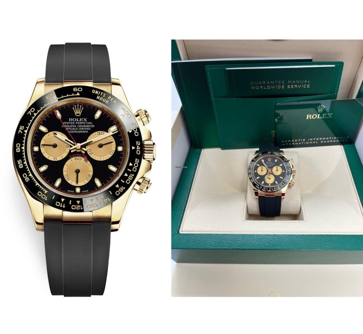 Rolex Daytona 40mm Yellow Gold Black Paul Newman Index Dial Oysterflex 116518ln