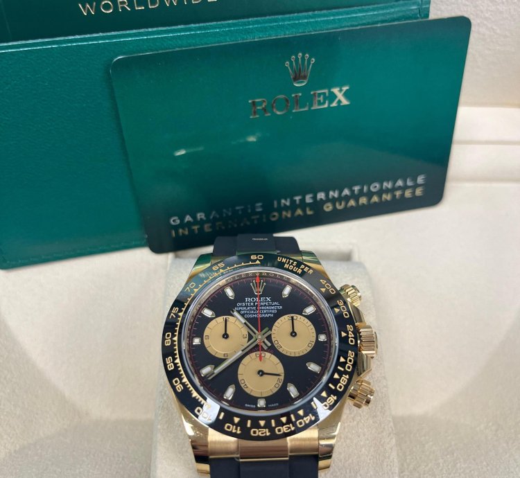 Rolex Daytona 40mm Yellow Gold Black Paul Newman Index Dial Oysterflex 116518ln