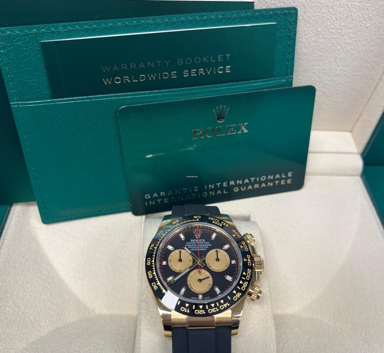 Rolex Daytona 40mm Yellow Gold Black Paul Newman Index Dial Oysterflex 116518ln
