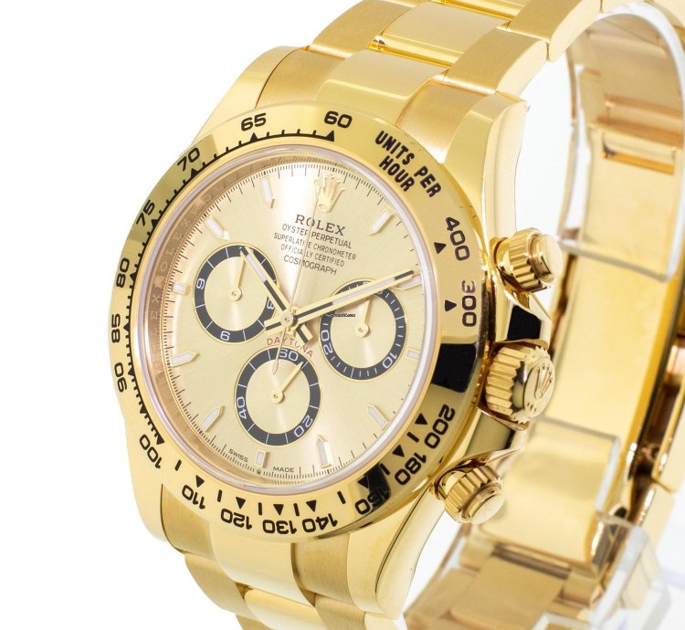 Rolex Daytona 40mm Yellow Gold Champagne Index Dial Gold Bezel 126508