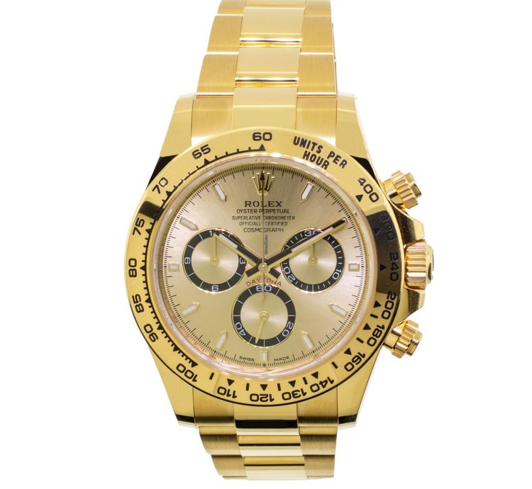 Rolex Daytona 40mm Yellow Gold Champagne Index Dial Gold Bezel 126508
