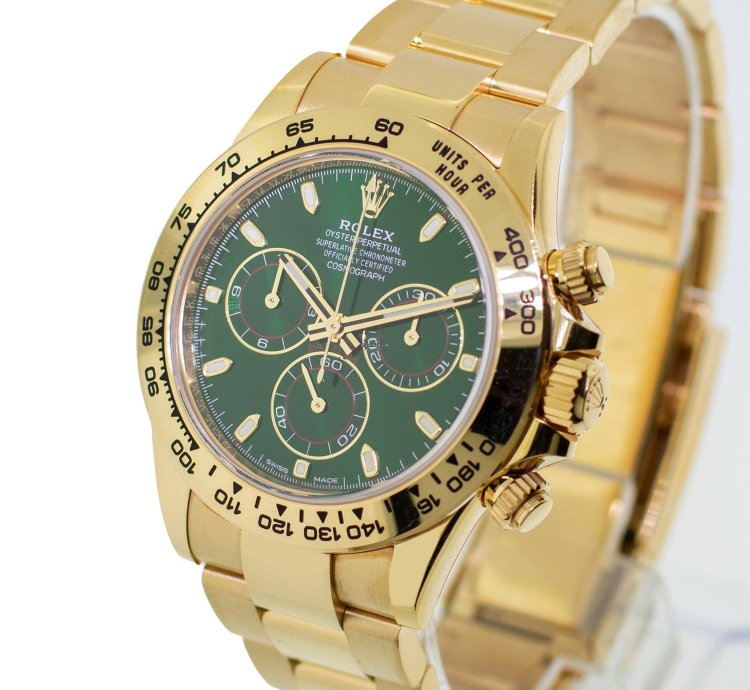 Rolex Daytona 40mm Yellow Gold John Mayer Green Index Dial Gold Bezel 116508