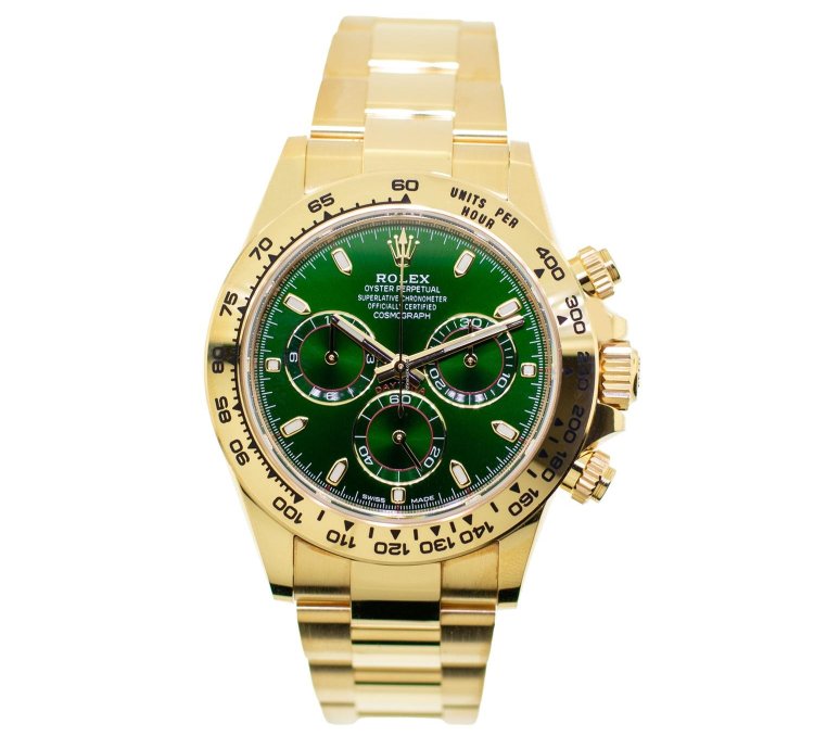 Rolex Daytona 40mm Yellow Gold John Mayer Green Index Dial Gold Bezel 116508