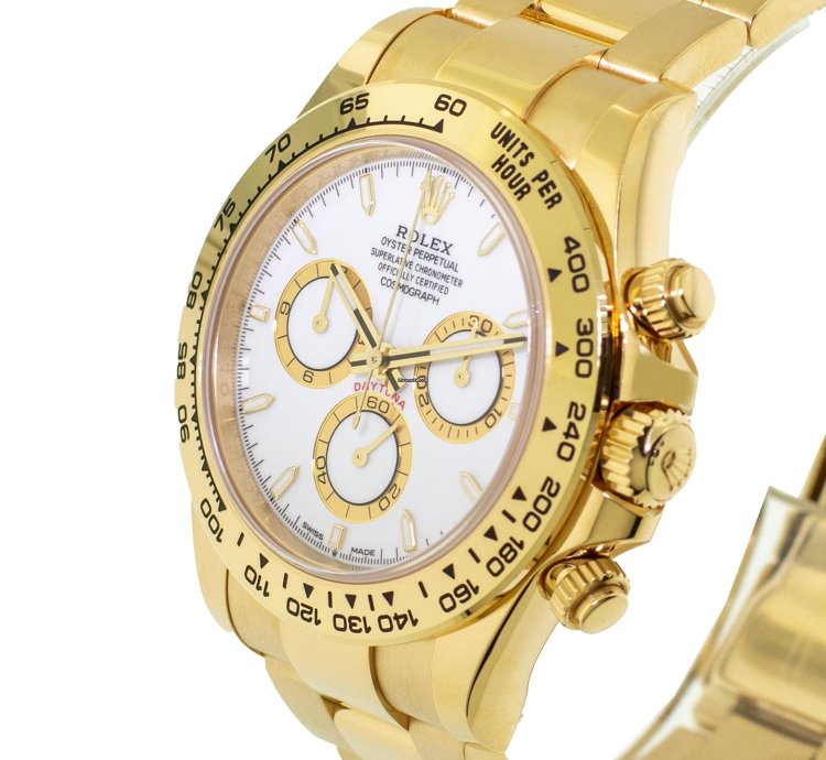 Rolex Daytona 40mm Yellow Gold White Index Dial Gold Bezel 126508