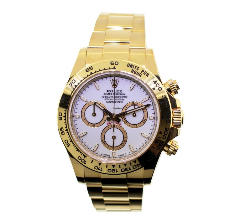 Rolex Daytona 40mm Yellow Gold White Index Dial Gold Bezel 126508