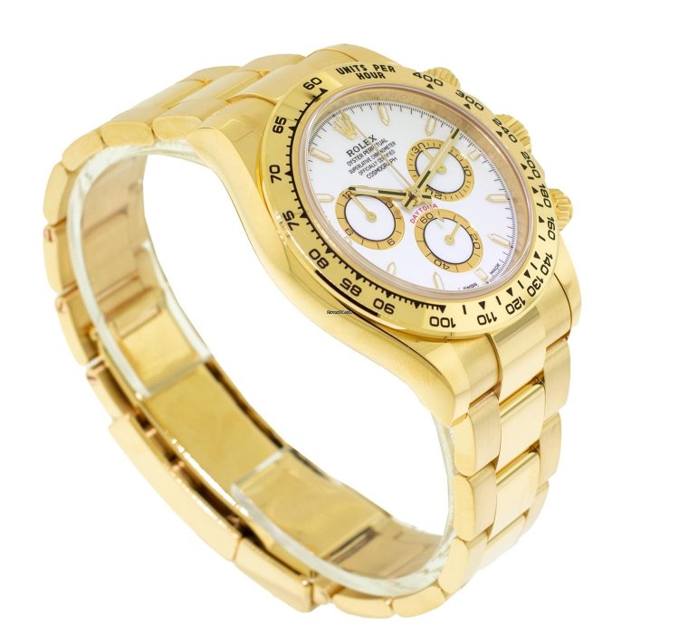 Rolex Daytona 40mm Yellow Gold White Index Dial Gold Bezel 126508