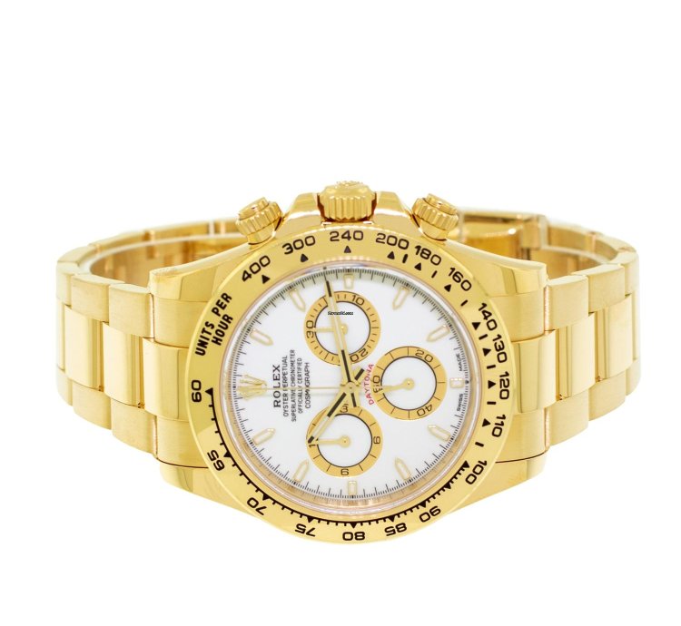 Rolex Daytona 40mm Yellow Gold White Index Dial Gold Bezel 126508