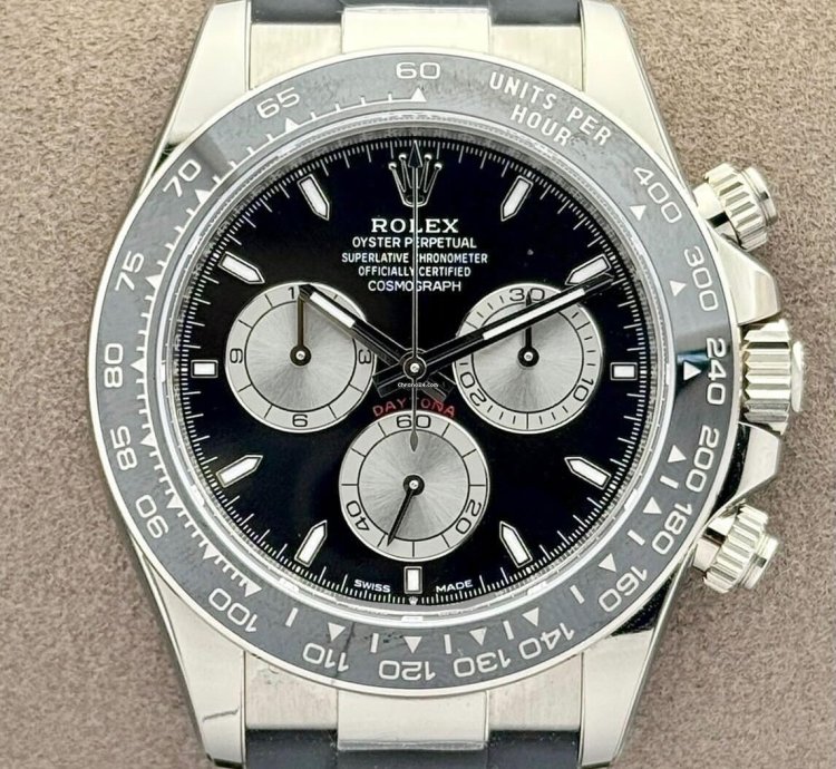 Rolex Daytona Baby La Mans White Gold Cosmograph Black Bezel Black Index Dial