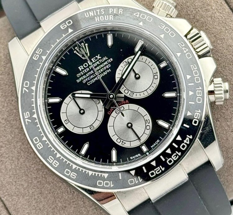 Rolex Daytona Baby La Mans White Gold Cosmograph Black Bezel Black Index Dial