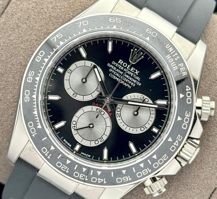 Rolex Daytona Baby La Mans White Gold Cosmograph Black Bezel Black Index Dial