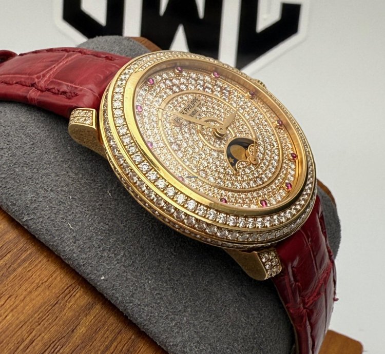 Patek Philippe Complications 4968-400r Rose Gold Pave Diamond Moonphase Ruby 33 3mm Manual