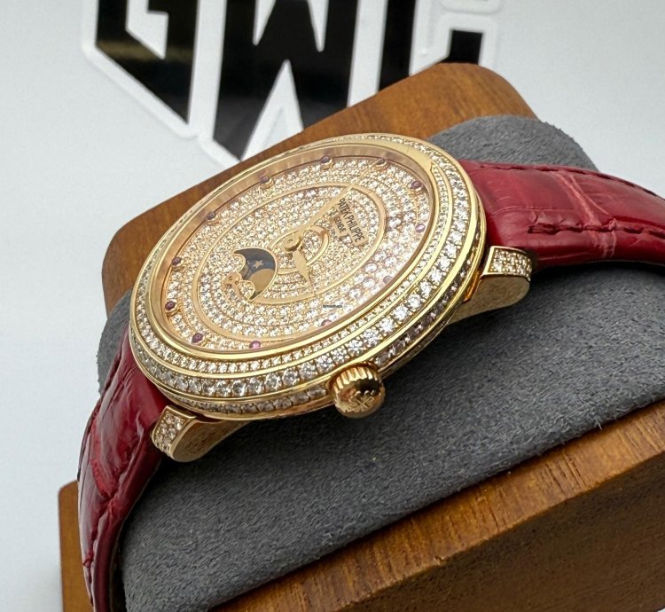 Patek Philippe Complications 4968-400r Rose Gold Pave Diamond Moonphase Ruby 33 3mm Manual