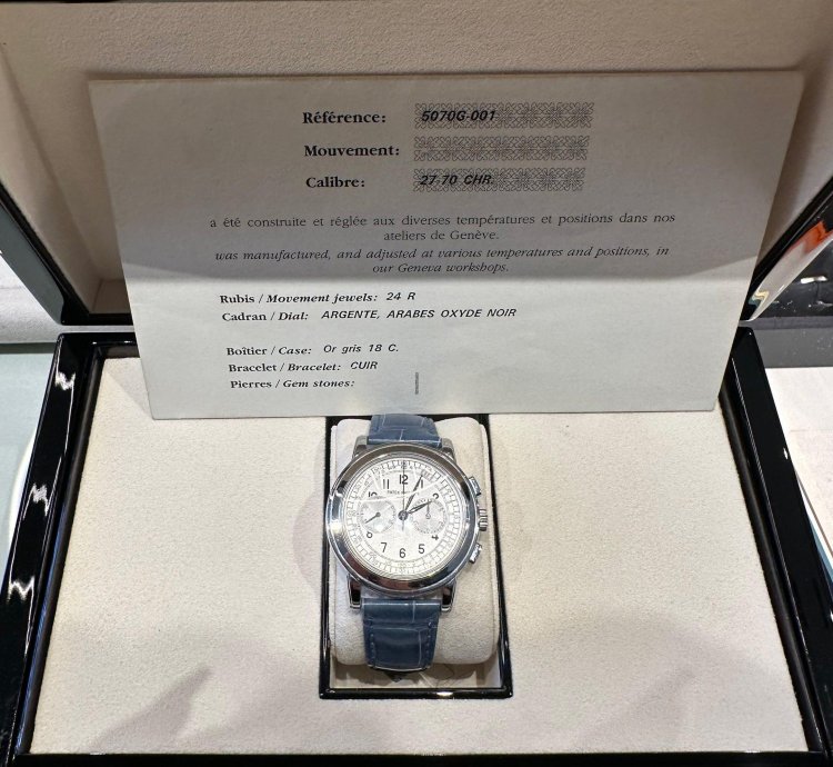 Patek Philippe Complications 5070g-001 Annual Calendar Chronograph White Gold Silver Dial 2003