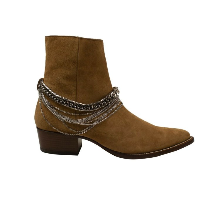 Tan Suede Chain Link Boots Size 46