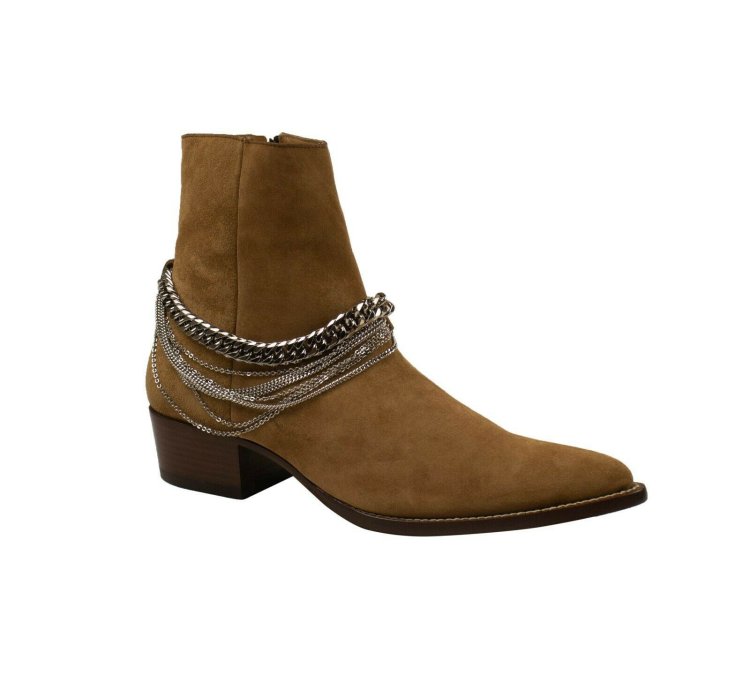 Tan Suede Chain Link Boots Size 46