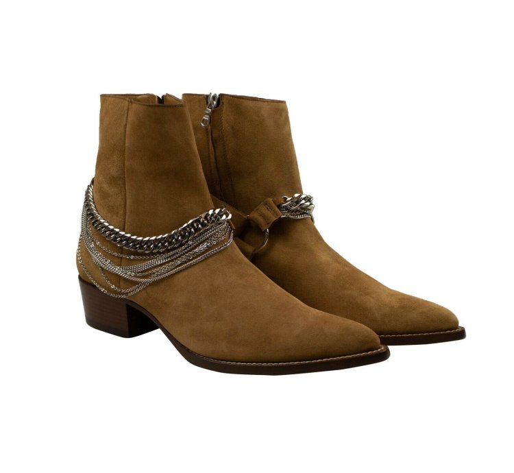 Tan Suede Chain Link Boots Size 46