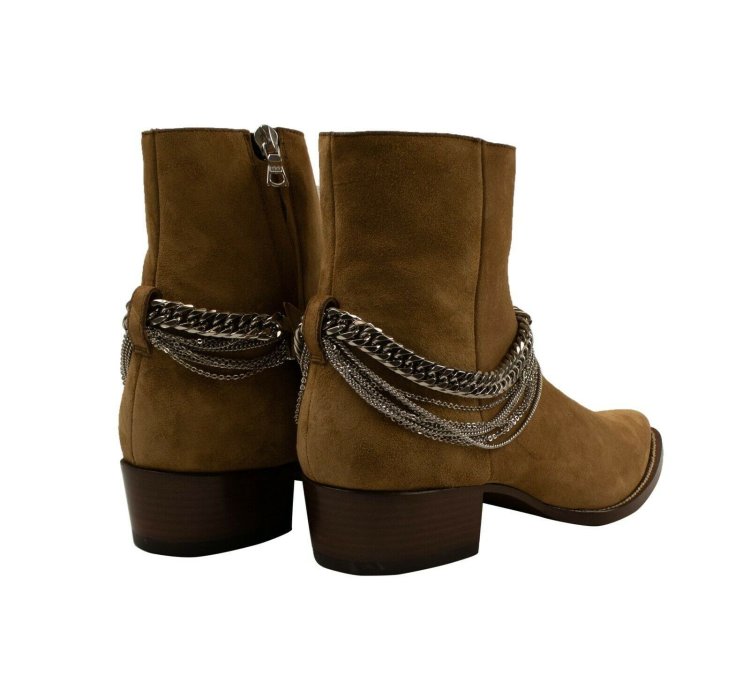 Tan Suede Chain Link Boots Size 46