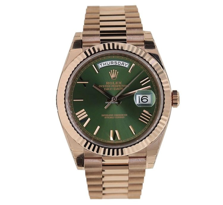 Rolex Day-date 40 228235 18k Rose Gold Olive Green Roman Dial 40 Mm