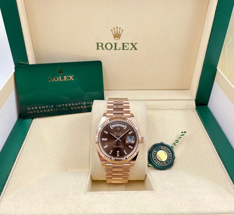 Rolex Day-date 40 228235 40mm Rose Gold Chocolate Baguette Dial Unworn 2024