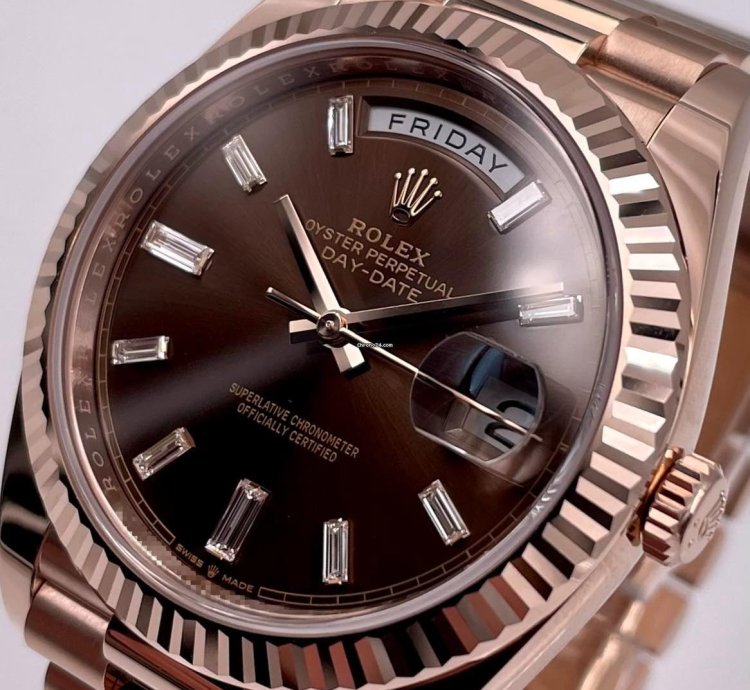 Rolex Day-date 40 228235 40mm Rose Gold Chocolate Baguette Dial Unworn 2024