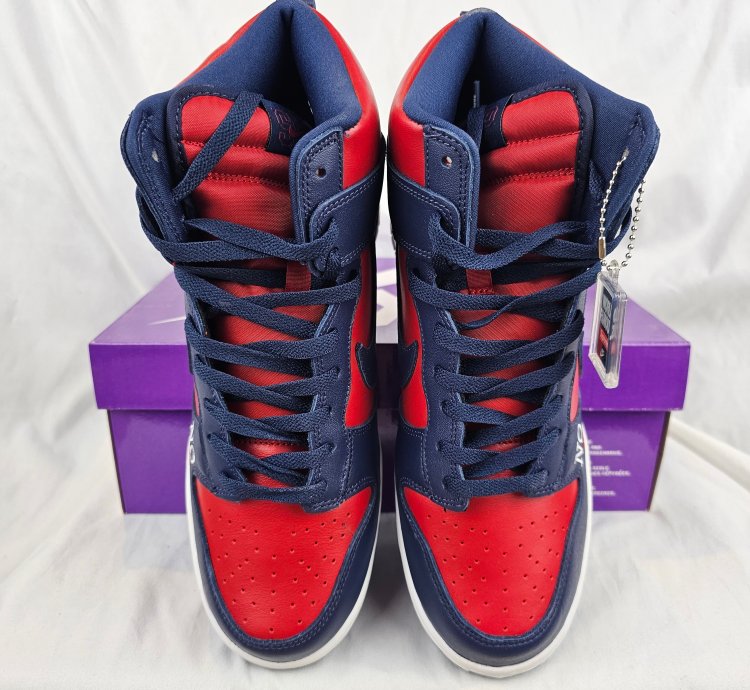 Supreme Nike Sb Dunk High By Any Means Navy Red Men