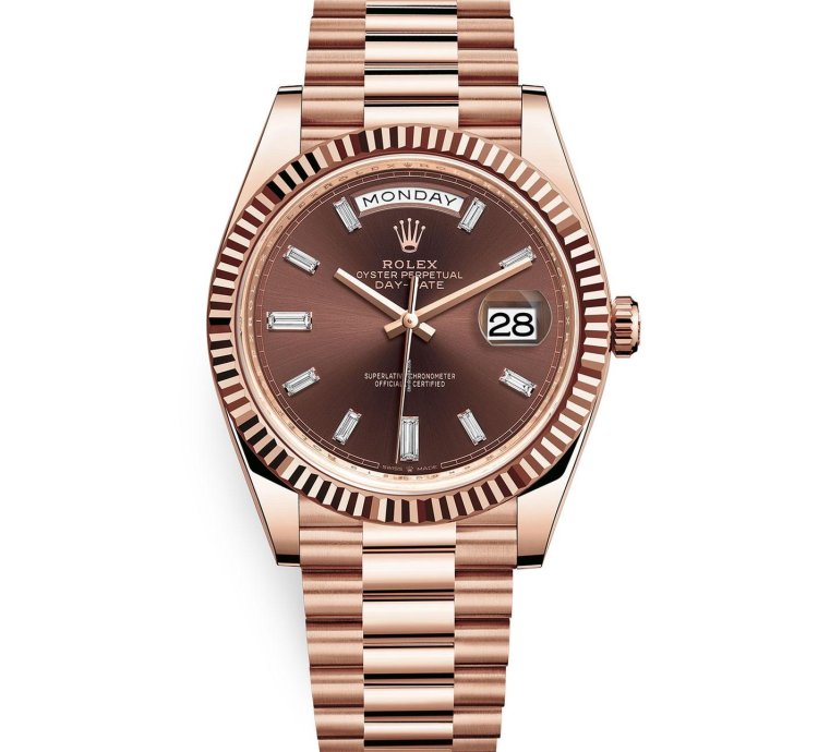Rolex Day-date 40 228235 40mm Rose Gold Chocolate Baguette Dial Unworn 2024