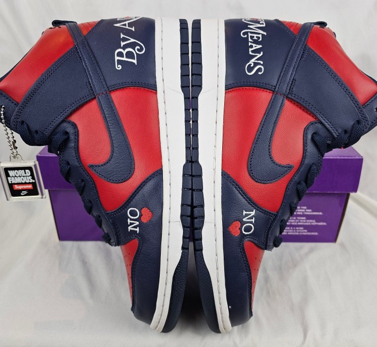 Supreme Nike Sb Dunk High By Any Means Navy Red Men