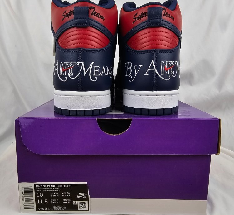 Supreme Nike Sb Dunk High By Any Means Navy Red Men