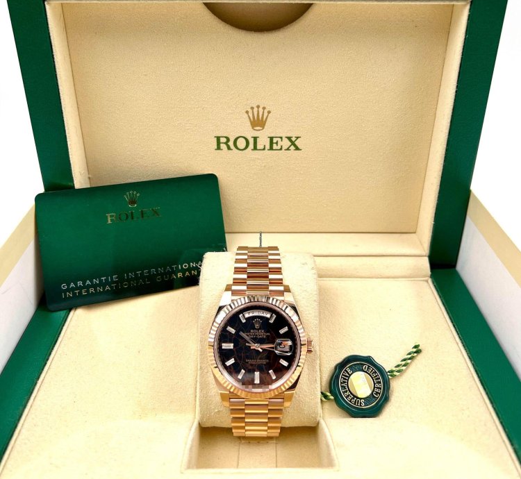 Rolex Day-date 40 228235 40mm Rose Gold Eisenkiesel Baguette Dial Unworn 2023