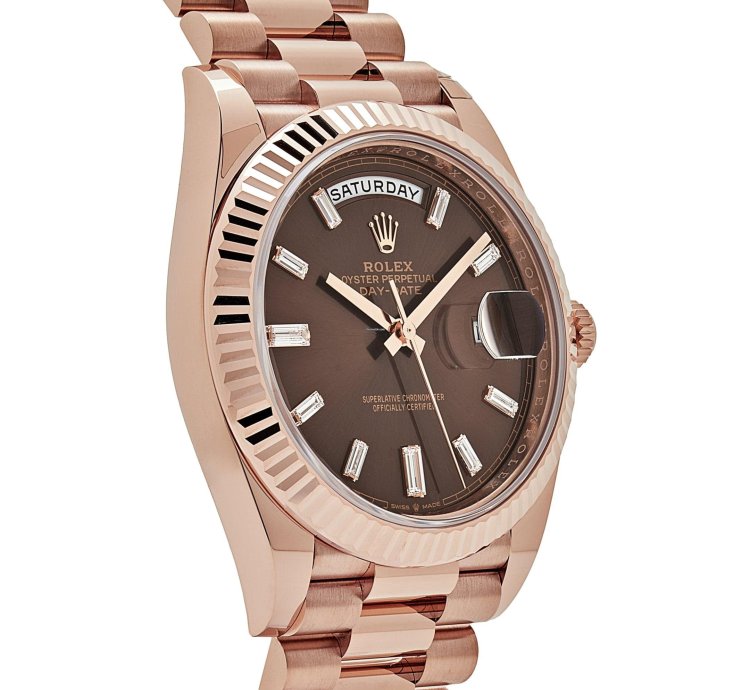 Rolex Day-date 40 228235 Rose Gold Chocolate Baguette Diamond Dial 2024