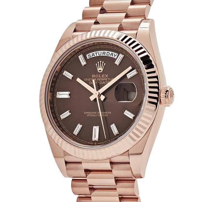 Rolex Day-date 40 228235 Rose Gold Chocolate Baguette Diamond Dial 2024