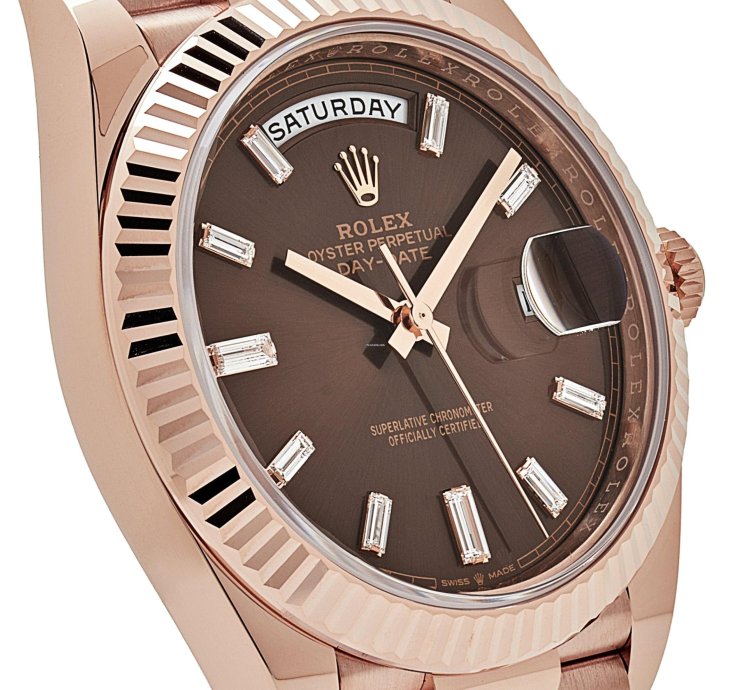 Rolex Day-date 40 228235 Rose Gold Chocolate Baguette Diamond Dial 2024