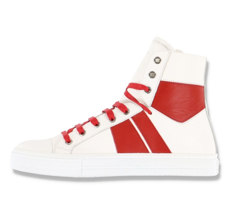 White And Red Sunset Hi-top Leather Trainers