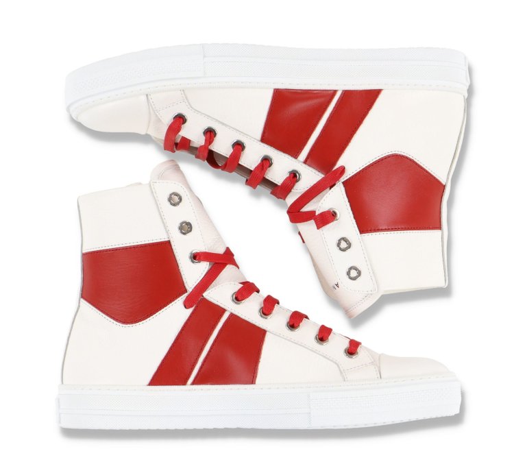 White And Red Sunset Hi-top Leather Trainers