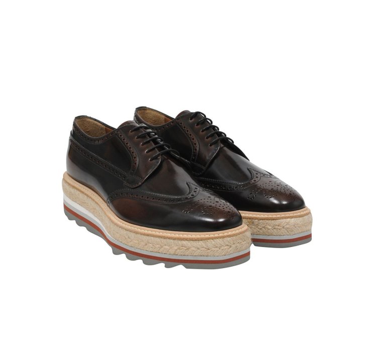 Wingtip Platform Derby Brogues Leather Medallion - 009669
