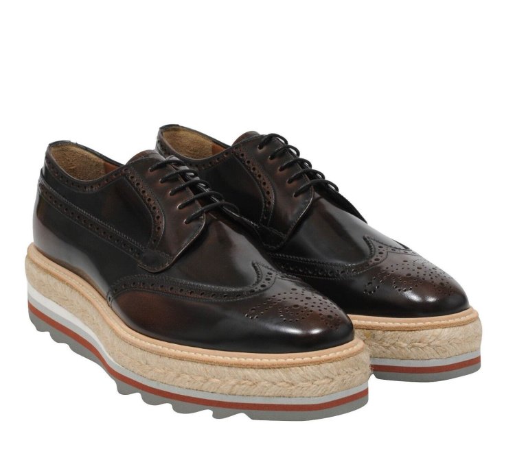 Wingtip Platform Derby Brogues Leather Medallion - 009669