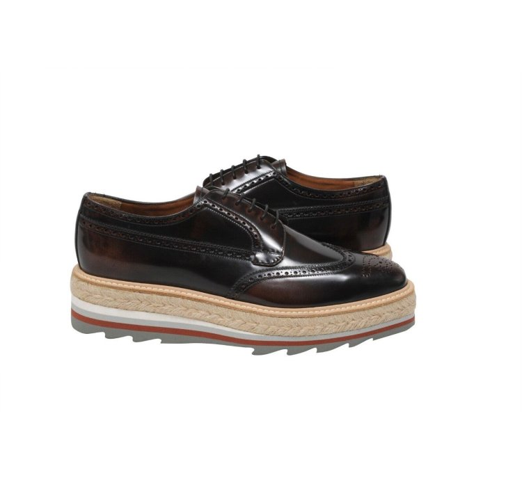 Wingtip Platform Derby Brogues Leather Medallion - 009669