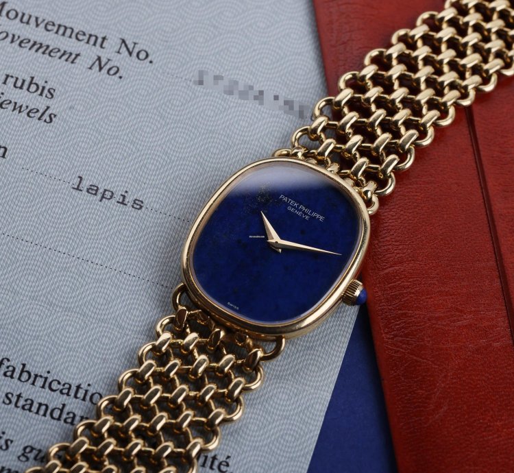 Patek Philippe Golden Ellipse Ultra Rare Golden Ellipse Ref 3848 901 Lapis Lazuli Dial 27mm 18k Yellow Gold Box And Papers 1980