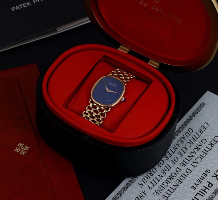 Patek Philippe Golden Ellipse Ultra Rare Golden Ellipse Ref 3848 901 Lapis Lazuli Dial 27mm 18k Yellow Gold Box And Papers 1980