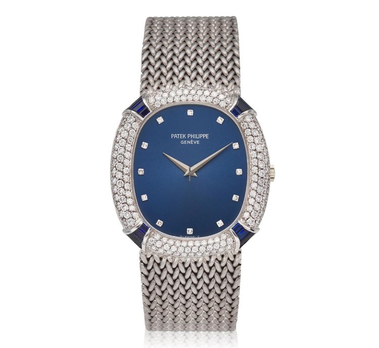 Patek Philippe Golden Ellipse White Gold Diamond And Sapphire Ellipse Bracelet Watch