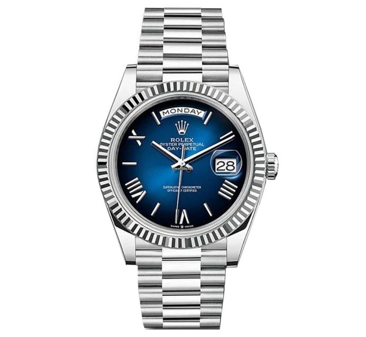 Rolex Day-date 40 228236 President Platinum Rare Blue Ombre Roman Dial 40 Mm