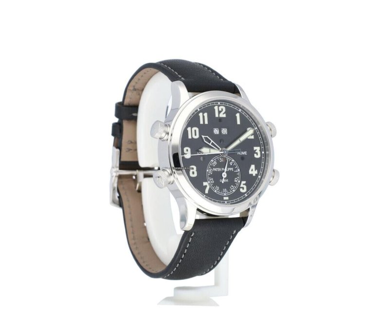 Patek Philippe Grand Complications Alarm Travel Time Platinum Black Leather 21 Vat Deductible