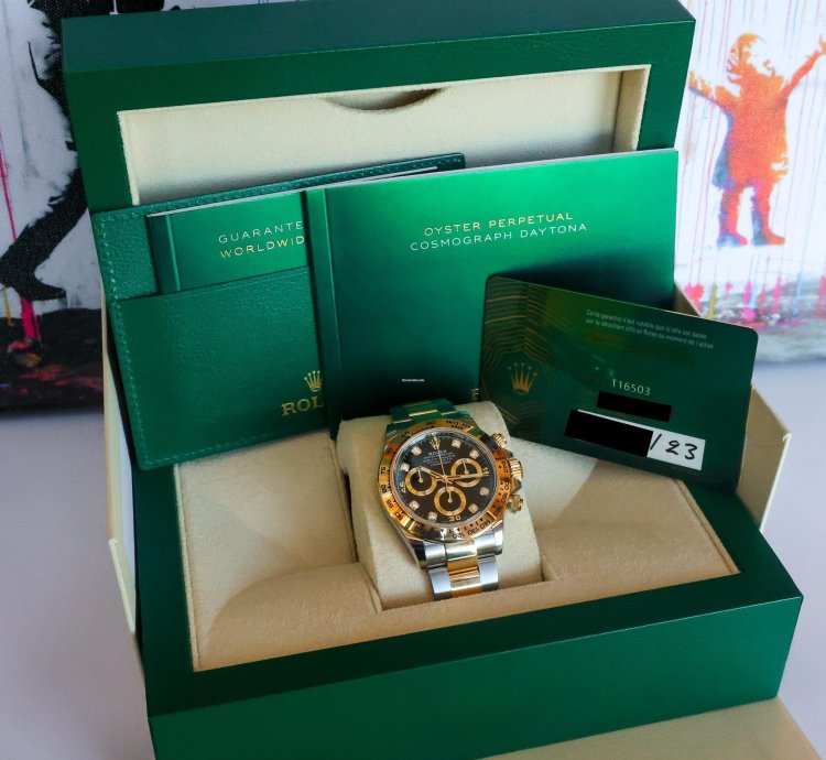 Rolex Daytona Black Diamond Dial 116503 2023 Unworn 40mm 18k Yellow Gold Steel Full Set
