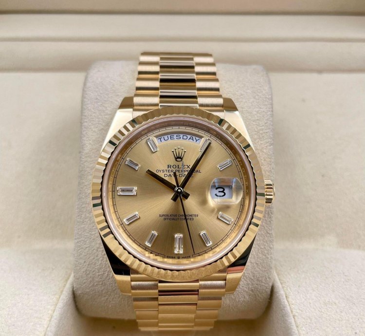 Rolex Day-date 40 228238 40mm Yellow Gold Champagne Baguette Dial Unworn 2023