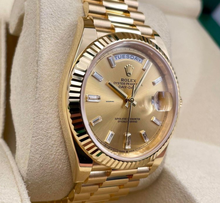 Rolex Day-date 40 228238 40mm Yellow Gold Champagne Baguette Dial Unworn 2023