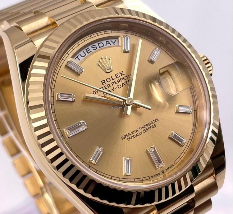 Rolex Day-date 40 228238 40mm Yellow Gold Champagne Baguette Dial Unworn 2023
