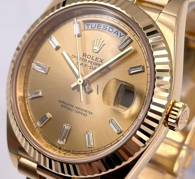 Rolex Day-date 40 228238 40mm Yellow Gold Champagne Baguette Dial Unworn 2023