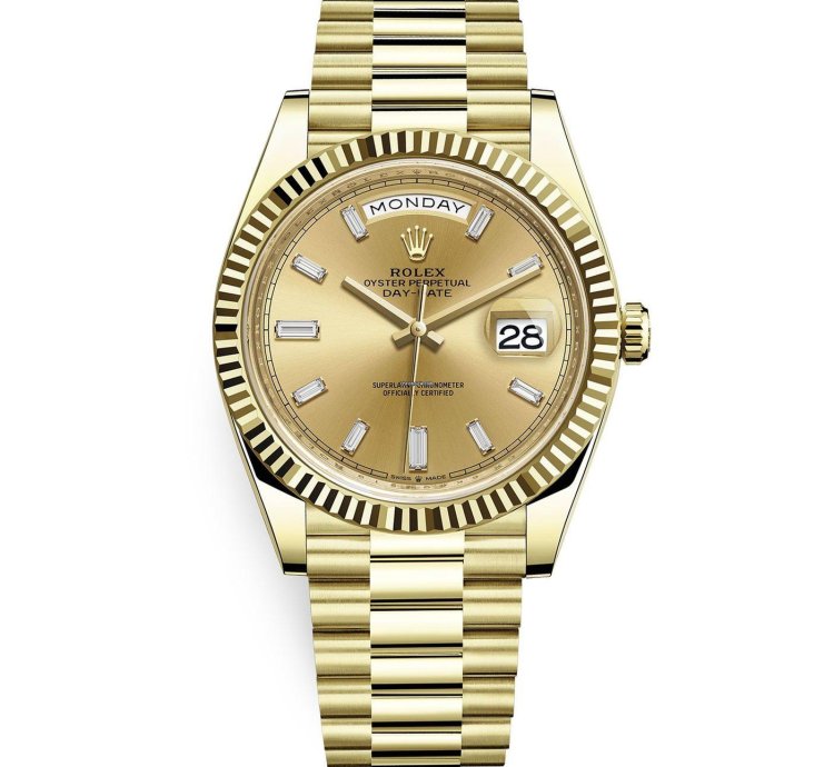 Rolex Day-date 40 228238 40mm Yellow Gold Champagne Baguette Dial Unworn 2023