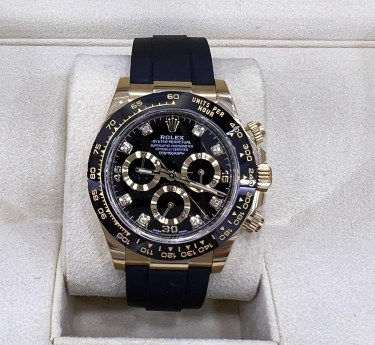 Rolex Daytona Black Diamond Dial Yellow Gold Oysterflex
