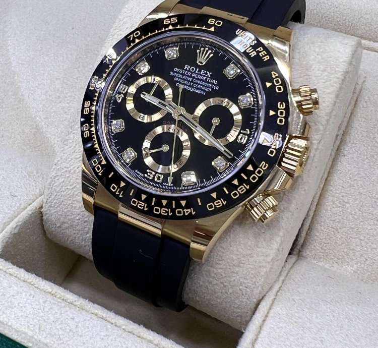 Rolex Daytona Black Diamond Dial Yellow Gold Oysterflex